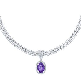 Amethyst & White Topaz Panther Necklace, 18"
