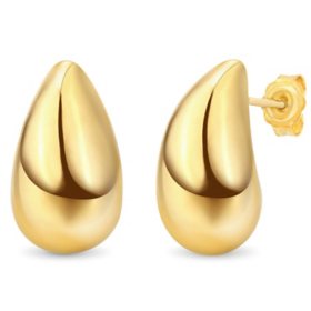 Domed Teardrop Stud Earrings in 14K Gold