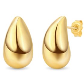 14K Yellow Gold Polished Domed Teardrop Earrings