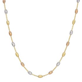 14K Tricolor Italian Gold Diamond Cut Bead Necklace, 20"