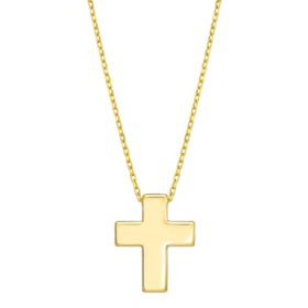 14K Yellow Gold Polished Cross Necklace, 18-20"