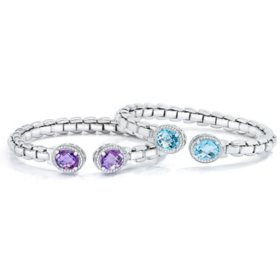 Italian Sterling Silver Amethyst & Treated Blue Topaz Bangle Set