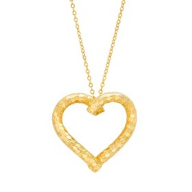 Open Heart Diamond Cut Pendant Necklace in 14K Gold