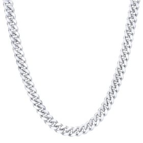Polished Miami Cuban Chain Necklace in Sterling Silver, 7.00mm