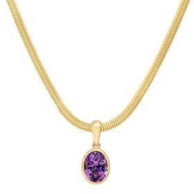 Oval Amethyst Pendant Snake Chain Necklace in 14K Gold