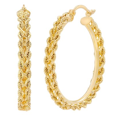 Kissing Hearts Hoop Earrings in 14K Gold:- 30mm