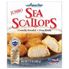 Aqua Star Breaded Jumbo Sea Scallops, Frozen, 15-20 ct.