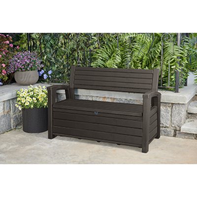 Keter Hudson Plastic Storage Bench Non Brushed Brown Sam s Club