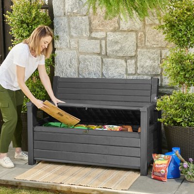 Keter Hudson Plastic Storage Bench Graphite Gray