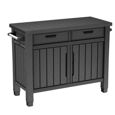 Keter Outdoor Grill Table, Buffet, Entertainment and Storage Cabinet w/ Drawers, Graphite Gray