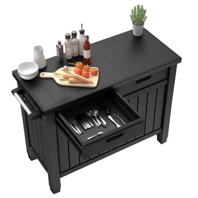 Keter Outdoor Grill Table Buffet Entertainment and Storage Cabinet w Drawers Graphite Gray Sam s Club