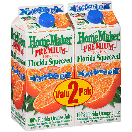 HomeMaker Premium Squeezed Orange Juice with Calcium & Vitamin D (2 pk