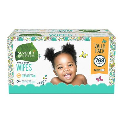 Seventh Generation Baby Wipes 384 count Free & Clear with Flip Top Dispenser 