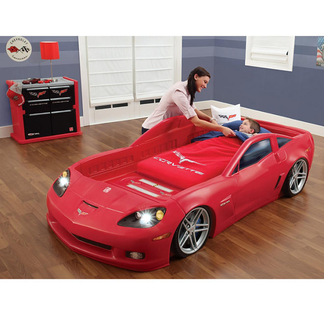 Step2 Corvette Toddler-to-Twin Bed with Lights™, Dresser & Toy Storage Bins Room Organizer 