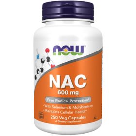 NOW Supplements NAC N-Acetyl Cysteine 600 mg. with Selenium & Molybdenum Capsules 250 ct.