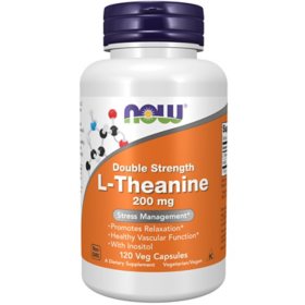 NOW Supplements Double Strength L-Theanine 200 mg. Stress Management* Supplement Capsules (120 ct.)