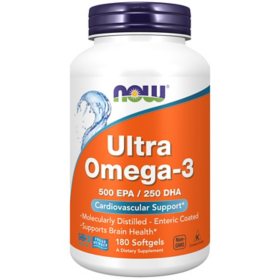 NOW Supplements Ultra Omega-3 Brain Health and Cardiovascular Support* Softgels (180 ct.)