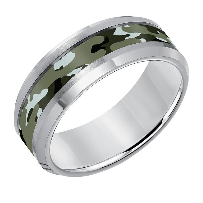 8mm Comfort Fit Camouflage Finish Tungsten Carbide Wedding Band