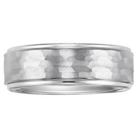 8mm White Tungsten Carbide Comfort Fit Hammered Finish Band