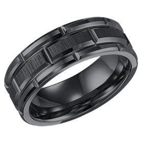8mm Tungsten Carbide Comfort Fit Band with Vertical Satin Finish & Bright Edges and Cuts