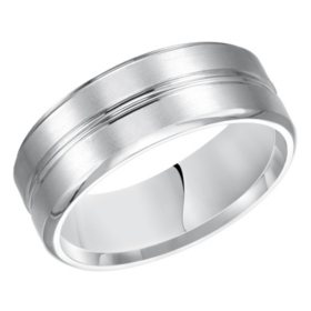 8mm 14K White Gold Beveled Comfort Fit Band with Brushed Finish