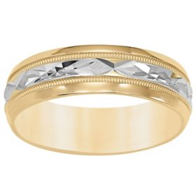 6mm Comfort Fit Band with Polished Cut Design in 14K Two Tone Gold