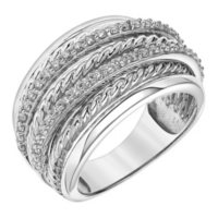 0.50 CT. T.W. 14K White Gold Texture and Diamond Stacked Band