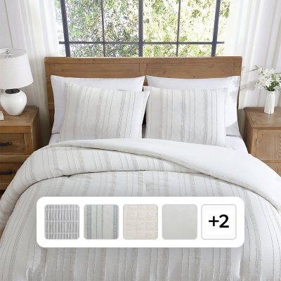 Tahari Home 3-Piece Cotton Comforter Set, Assorted Designs and Sizes:- White/Taupe, King