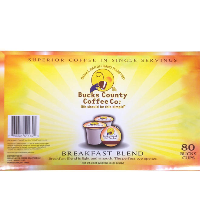 Bucks County Coffee Breakfast Blend, Single Serve (80 Ct.)
