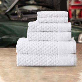 Hometex Diamond Textured Towel Set,  100% Cotton, White, (6 pk., Case of 8)