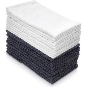 100% Cotton Hand Towels, Textured Gray and White, 16" x 27”, (10-pk., Case of 10)