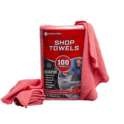 Ten Red Shop Towels Grease Rags Cotton Blend 