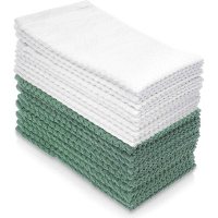 100% Cotton Hand Towels Textured, Green and White, 16" x 27" (10-pk.)