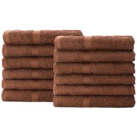 Hometex 100% Cotton Lightweight Hand Towels 12-pk. - 16" x 27" (Brown)