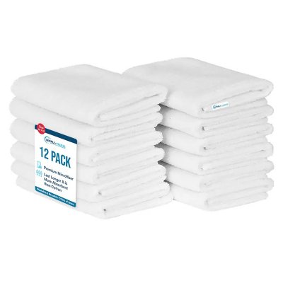 Hometex 12PK 16X27 Microfiber Ribbed Hand Towels- White:- White