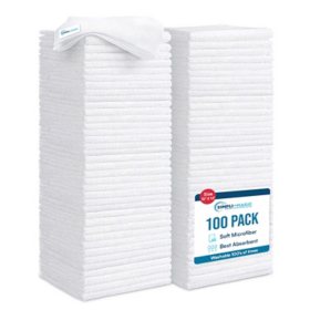 Hometex Microfiber Cleaning Cloths, 100 pack, 12" x 12", White