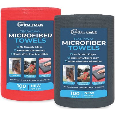 Simpli-Magic Microfiber Towels R/G 200:- Red / Gray, 200 Count