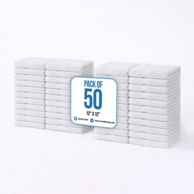 Simpli-Magic Cotton Quick Dry Wash Towels, 12' x 12', 50pk:- White