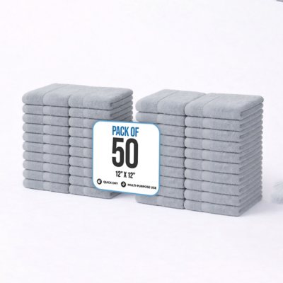 Simpli-Magic Cotton Quick Dry Wash Towels, 12' x 12', 50pk:- Grey