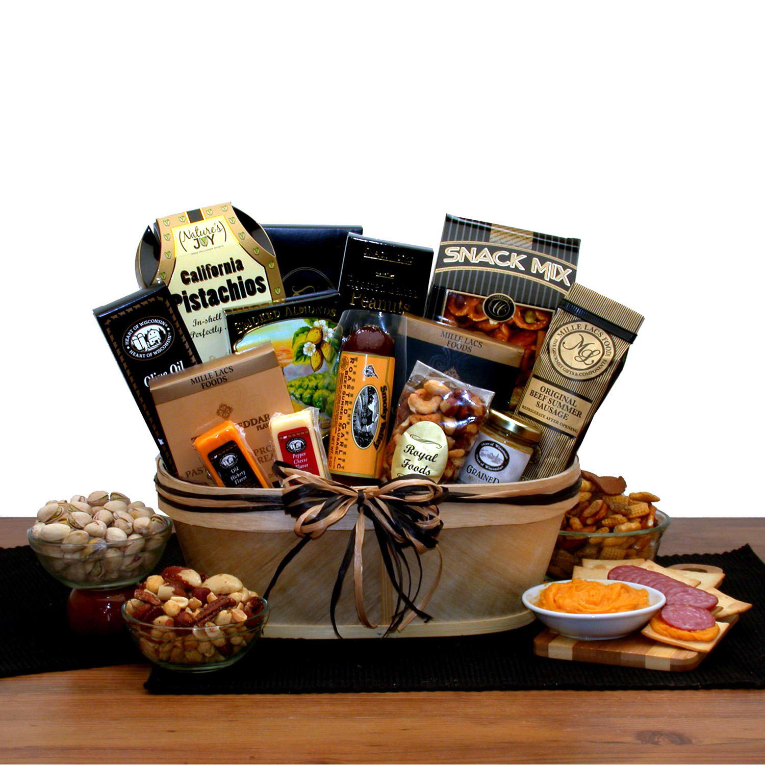 Gourmet Nut & Sausage & Cheese Gift Basket For Family, Friend & Corporate