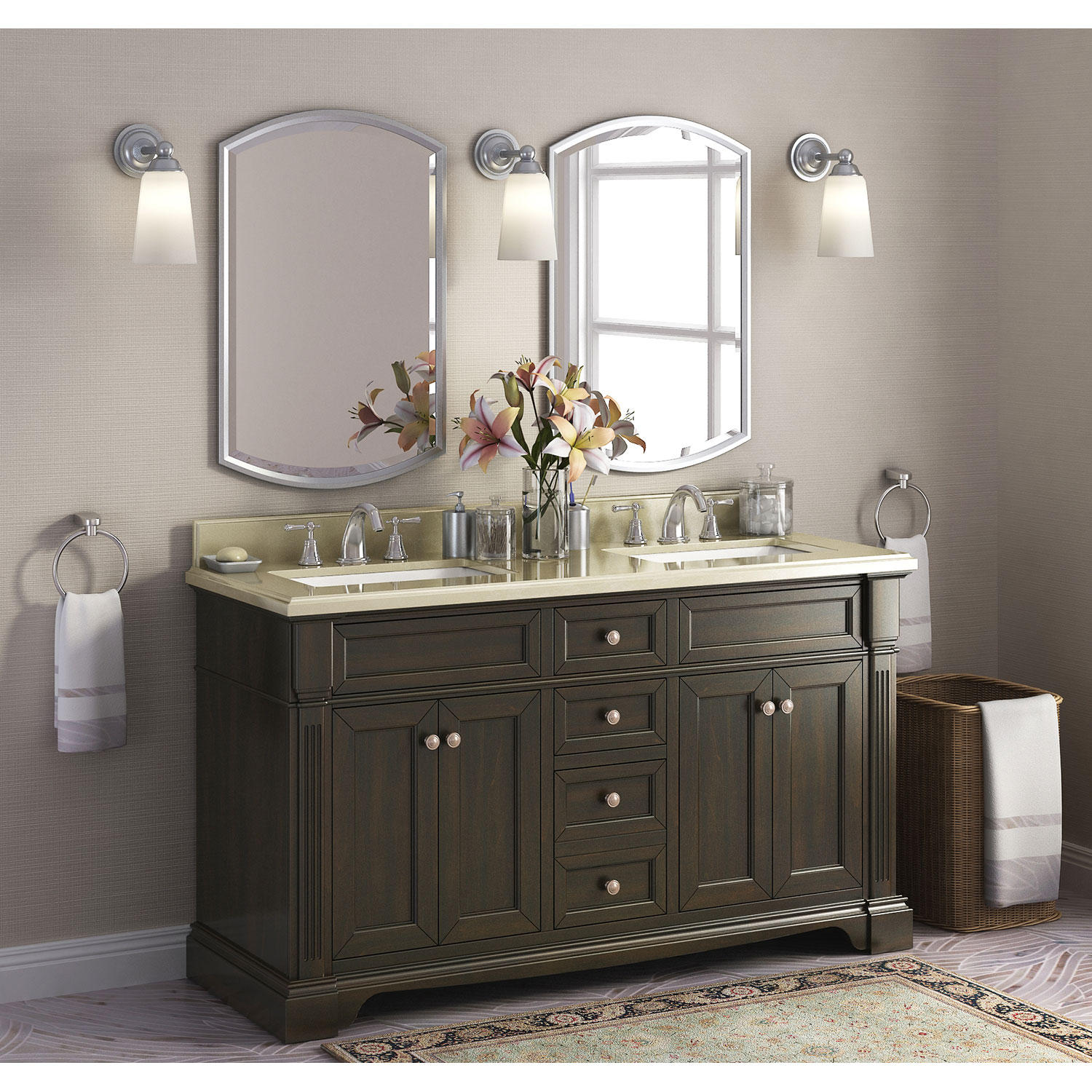 Bryon 60” Double Sink Marble-Top Vanity with Backsplash