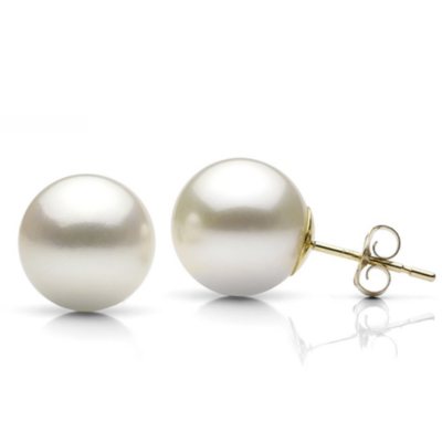 10-11mm White Cultured Freshwater Pearl Stud Earrings in 14K Yellow ...