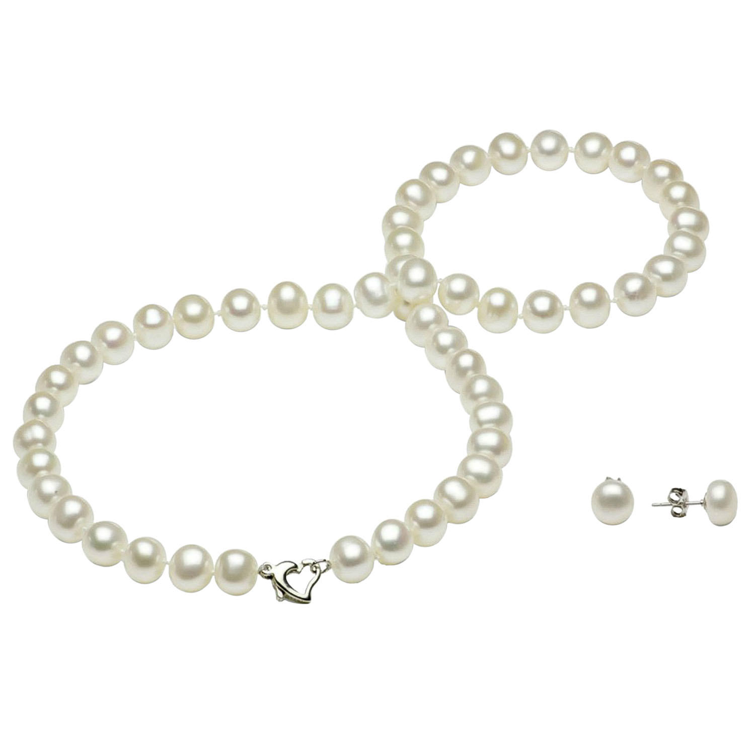 samsclub.com | Sterling Silver Heart Clasp Freshwater Pearl Necklace and Earring Set (7-8mm)