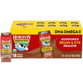 Horizon Organic Lowfat Chocolate Milk with DHA Omega-3 8 fl. oz., 18 pk.