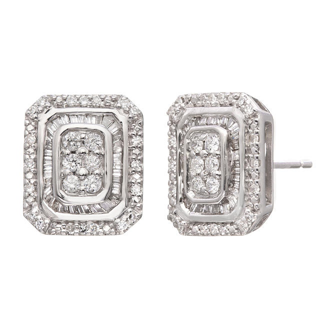 0.50 CT. T.W. Diamond Rectangle Earrings in Sterling Silver (H-I, I1)