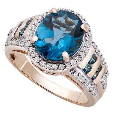 London Blue Topaz and Diamond Ring in 14K Yellow Gold - Sam's Club