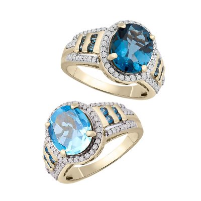 Blue Topaz and Diamond Ring in 14K Yellow Gold - Sam's Club