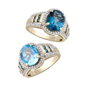 Blue Topaz and Diamond Ring  in 14K Yellow Gold		 
