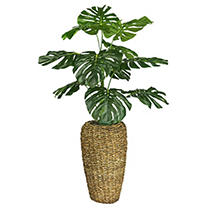 Faux 4′ Monstera in Handwoven Urn-Style Basket