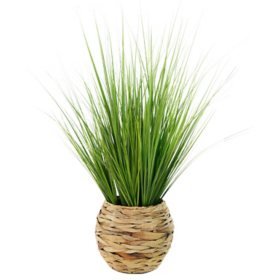 Faux 30" Grass in Woven Sea Grass Round Basket	